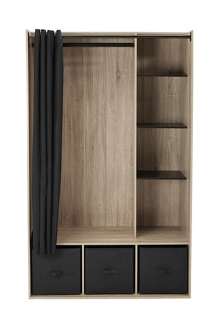 Dressing bois avec étagères et rideau noir 105x170cm