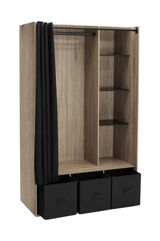 Dressing bois avec étagères et rideau noir 105x170cm
