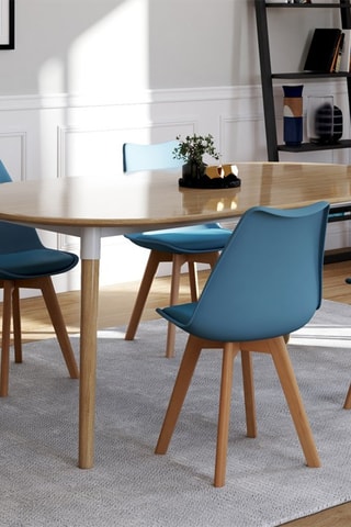 Chaises Nordia assise bleu canard et pieds bois - lot de 6