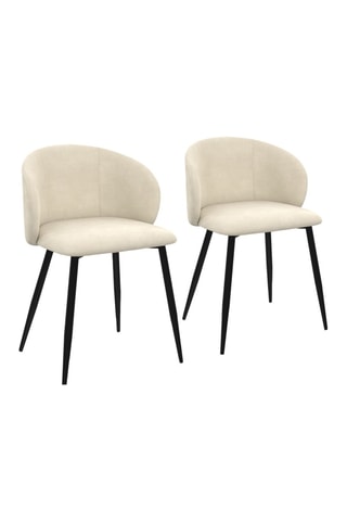 Chaises Léona en velours crème et pieds métal noirs - lot de 2