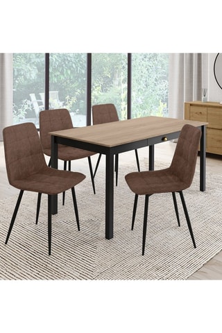 Chaises Linda imitation cuir marron et pieds métal noirs - lot de 4