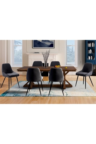 Chaises Olivia en velours gris foncé et pieds métal noirs - lot de 6