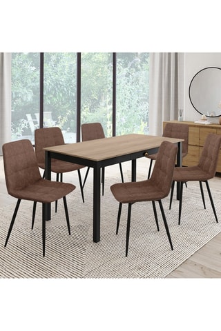 Chaises Linda imitation cuir marron et pieds métal noirs - lot de 6