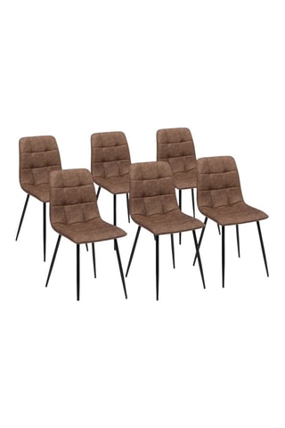 Chaises Linda imitation cuir marron et pieds métal noirs - lot de 6