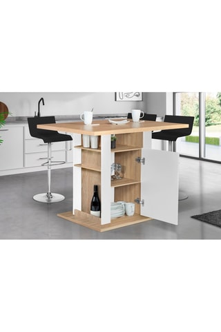 Ilot central de cuisine Théo L110cm bois et blanc avec rangements