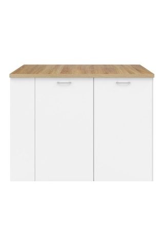 Ilot central de cuisine Dario L120cm bois et blanc avec rangements