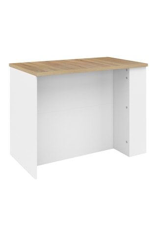 Ilot central de cuisine Dario L120cm bois et blanc avec rangements