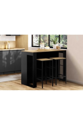 Ilot central de cuisine Nino L 113cm bois et noir avec rangements