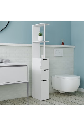 Colonne pour salle de bain blanche avec étagères + 3 portes blanches 136cm