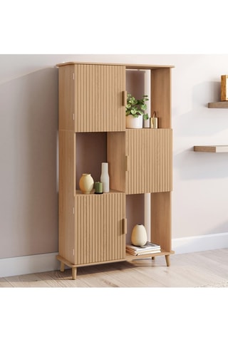 Etagère bibliothèque Faustine 6 niches effet lattes 143cm