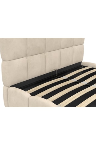 Lit coffre Bubble en velours beige avec sommier et tête de lit 140x190cm