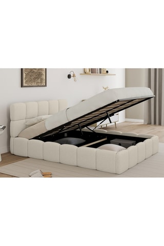 Lit coffre Bubble en tissu bouclette avec sommier et tête de lit 140x190cm