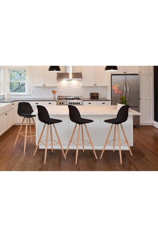 Tabourets de bar Oslo assise matelassée noire et pieds bois - lot de 4