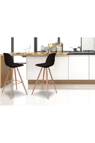 Tabourets de bar Oslo assise matelassée noire et pieds bois - lot de 2