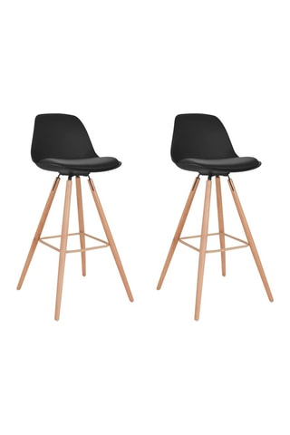 Tabourets de bar Oslo assise matelassée noire et pieds bois - lot de 2