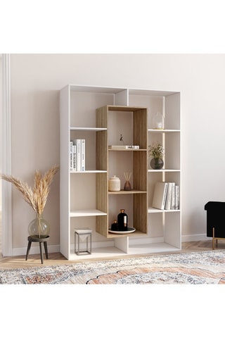 Etagère bibliothèque Paulette 11 compartiments bois et blanche 143cm