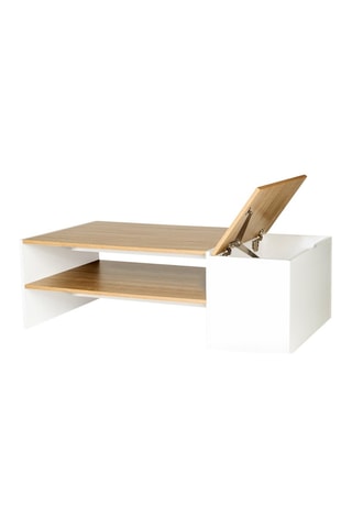 Table basse Zoé double plateau et coffre latéral bois et blanc L110cm