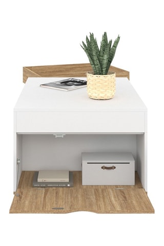 Table basse Stella avec plateau relevable et double coffre bois et blanc