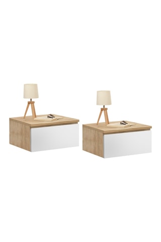 Tables de chevet suspendues Tom 1 tiroir bois et blanc - lot de 2