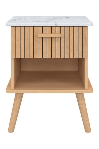 Tables de chevet Marceau effet lattes et dessus marbre 1 tiroir - lot de 2