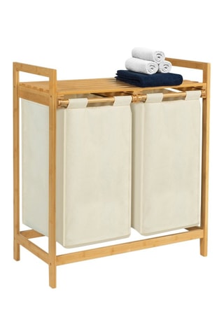 Panier à linge Maya deux compartiments en bambou beige