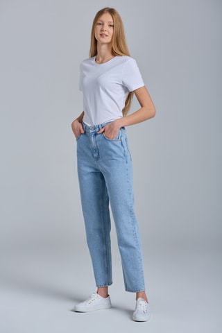 Jean taille haute regular en coton biologique - Bleu clair