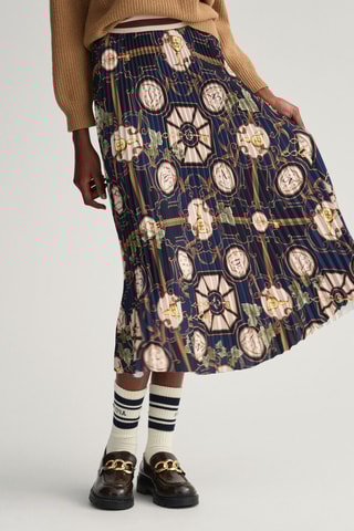 Jupe plissée midi taille haute - Bleu marine