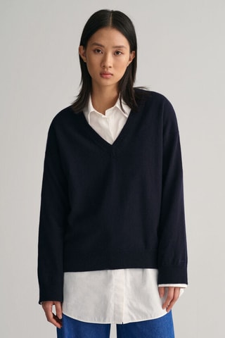Pull regular en laine - Bleu marine