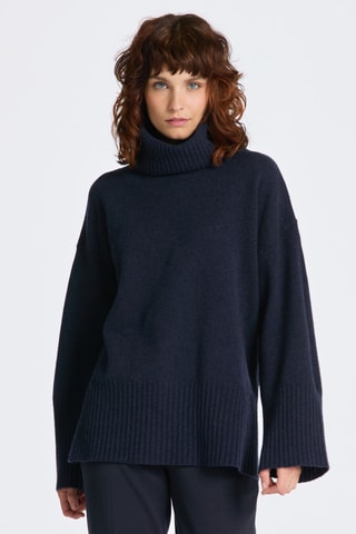 Pull relaxed en laine - Bleu marine