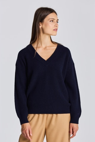 Pull relaxed en laine - Bleu marine