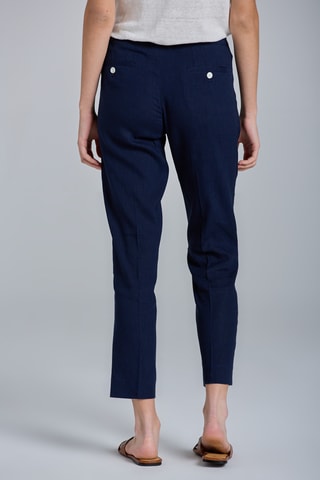 Pantalon taille haute en lin - Bleu marine