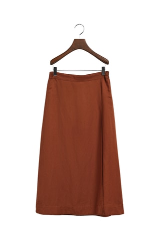 Jupe portefeuille midi en lin - Marron