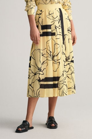 Jupe taille haute plissée midi - Jaune