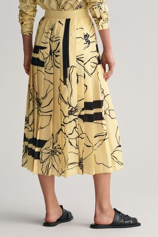 Jupe taille haute plissée midi - Jaune