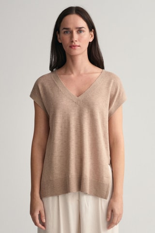 Pull relaxed en soie sans manches - Beige