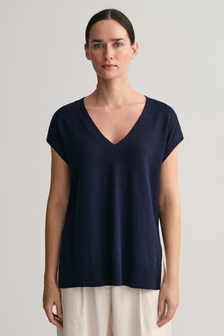 Pull relaxed en soie sans manches - Bleu marine