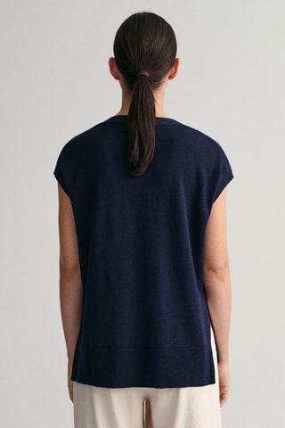 Pull relaxed en soie sans manches - Bleu marine