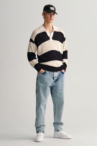 Polo relaxed en lin - Beige et noir