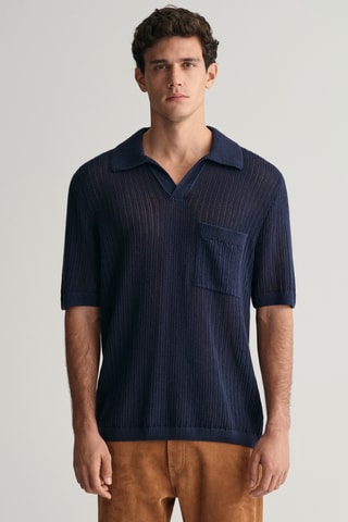 Polo relaxed en lin - Bleu marine