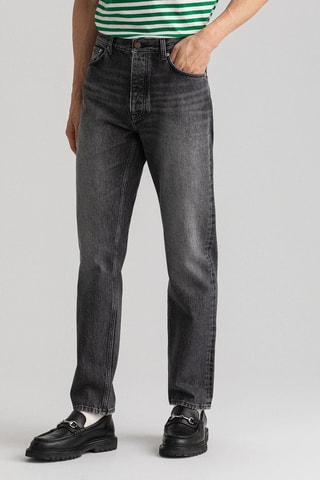 Jean taille haute relaxed en coton biologique - Gris