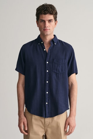 Chemise regular en lin - Bleu marine