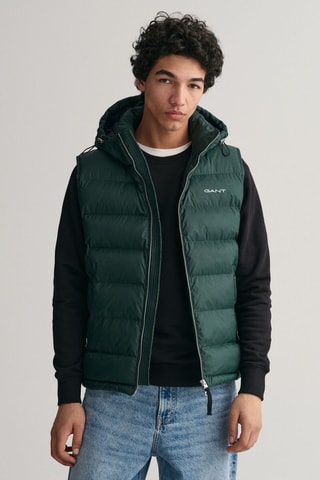 Doudoune regular à capuche sans manches - Vert foncé