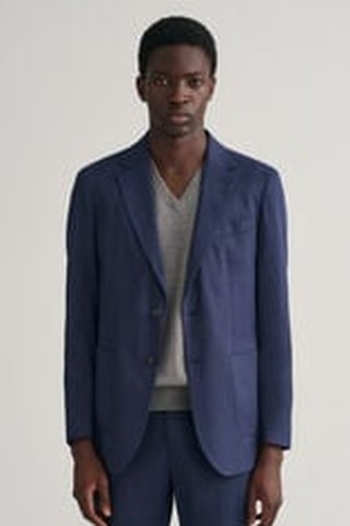 Blazer slim en lin - Bleu