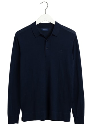 Polo regular en laine mérinos - Bleu marine