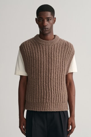 Pull relaxed en laine sans manches - Marron