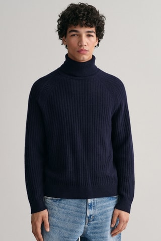 Pull relaxed en laine - Bleu marine