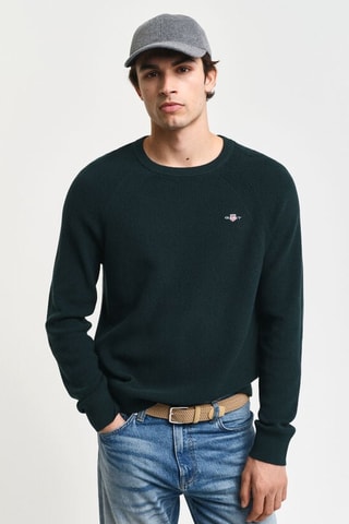Pull regular en laine mérinos - Vert foncé