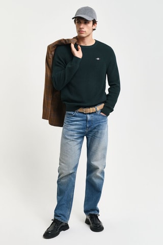 Pull regular en laine mérinos - Vert foncé