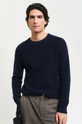 Pull regular en laine - Bleu marine