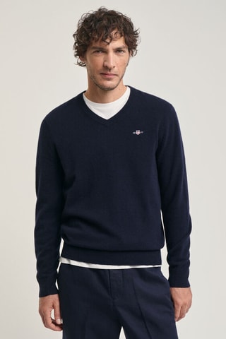 Pull regular en laine - Bleu marine